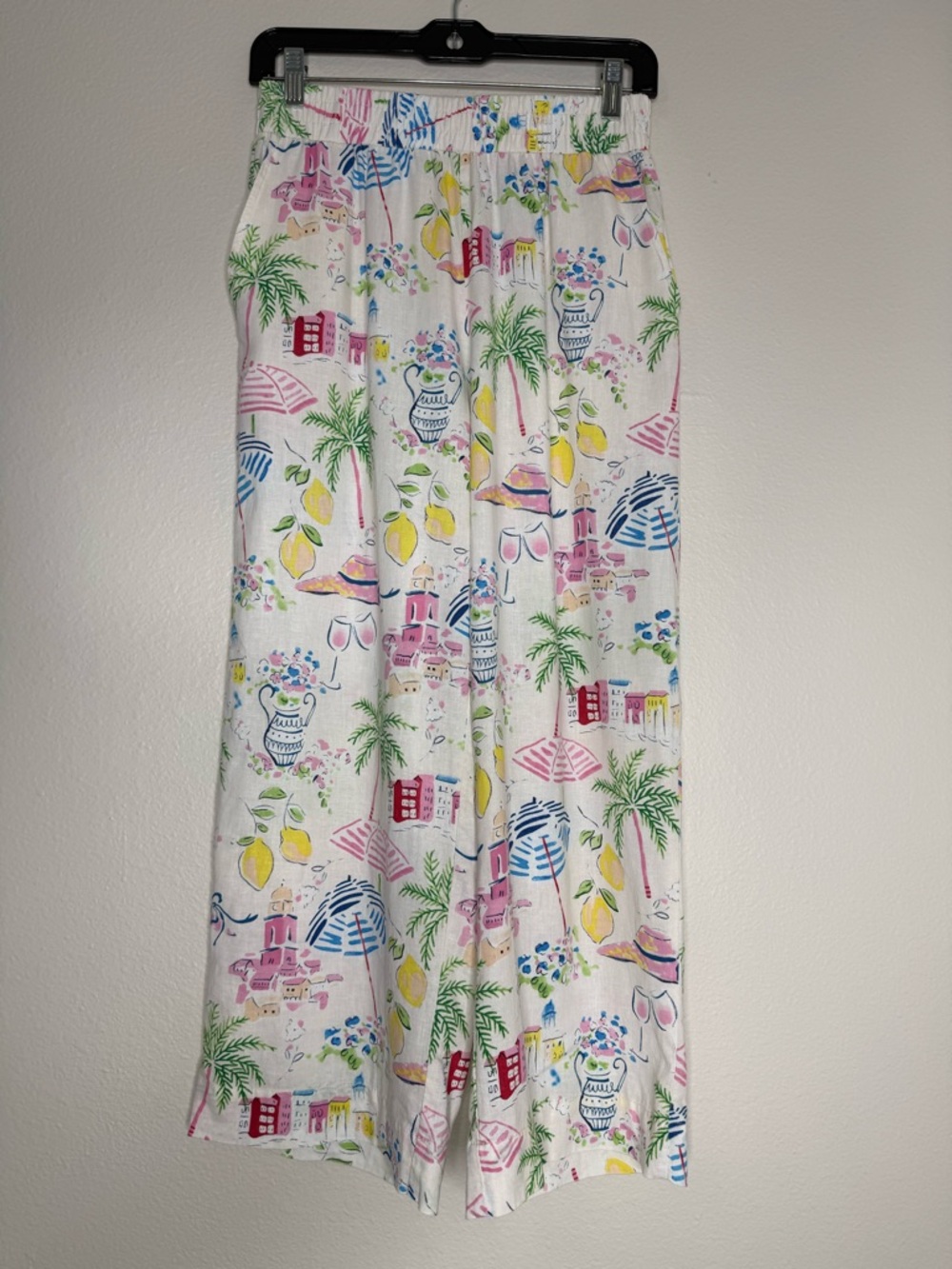 Calypso St Barth linen Blend Tropical Print Wide-Leg Pants Sm
